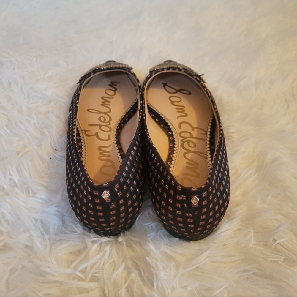 Sam Edelman Rafaella Beaded Leather Black and Gold Embellished Flats - Picture 11 of 12
